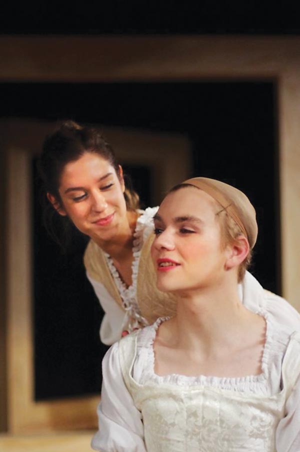 Cherchez la femme: Laura Gray and Dylan Marquis Myers in Pitt Rep's The Compleat Female Stage Beauty.