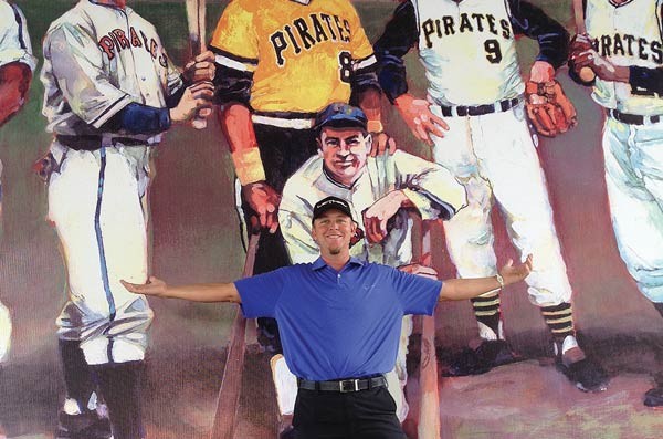 Chris Peters poses with some other former Pirates on Second Avenue