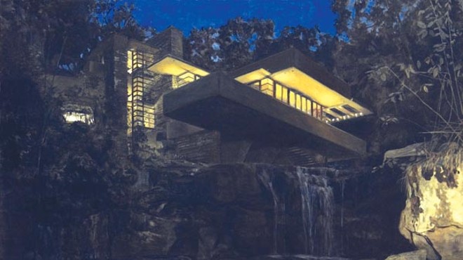 Felix de la Concha offers an impressive exhibit of paintings of one building: Fallingwater.