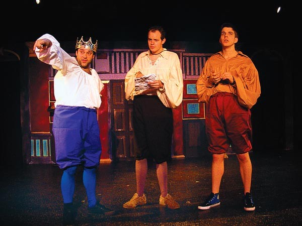 From left: Andy Kirtland, Connor McCanlus and Nicholas Browne in The Complete Works of William Shakespeare (Abridged) at Unseam'd Shakespeare.