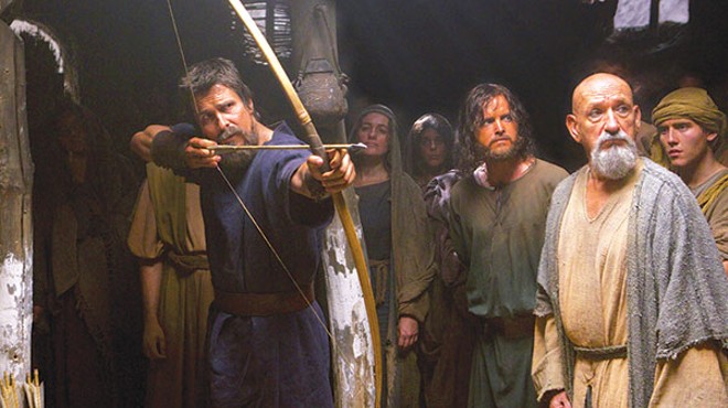 Moses, Christian Bale, with fellow warriors, Aaron Paul and Ben Kingsley