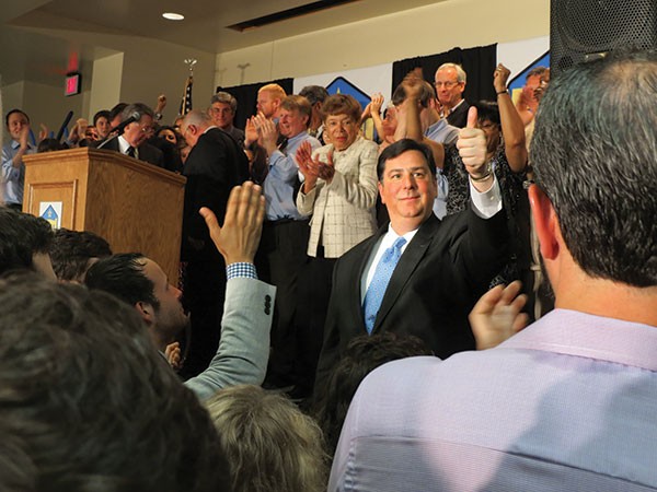 Peduto celebrates with his supporters at his Election Night victory party, held at the Pittsburgh Federation of Teachers headquarters on the South Side.