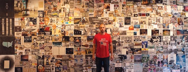 "Portrait of the artist with ‘The Beast'": Will Steacy poses with his collage.