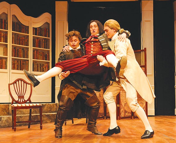 Scandalized (from left to right): Tom Driscoll, Joe Rittenhouse and Stanley Graham in School for Scandal, at Point Park's Conservatory Theatre Company