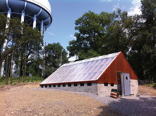 The Garfield Community Farm bioshelter, a greenhouse containing its own ecosystem