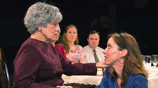To heir is human: Janet Robb (left) and Mary Liz Meyer, in the foreground, in Little Lake Theatre's Dividing the Estate
