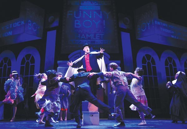 Tom Driscoll and members of the ensemble in The Producers, at the Conservatory Theatre Co.