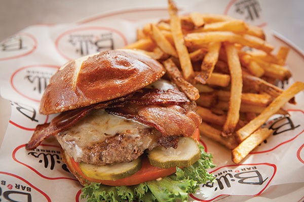 Farmhouse bacon and cheddar burger with fries
