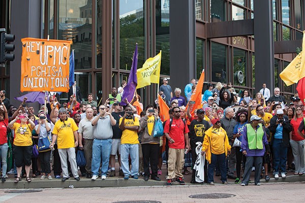 UPMC workers rally for unionization last year.