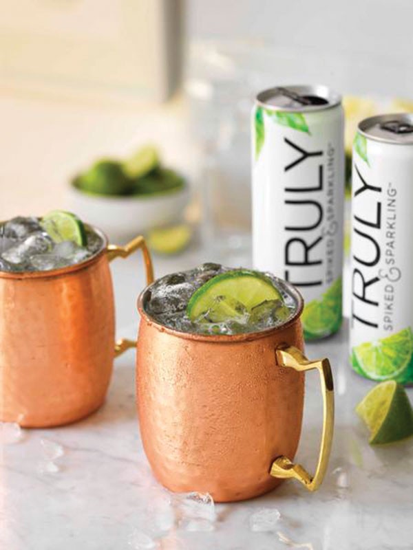 A Moscow Mule prepared with Truly Spiked & Sparkling Colima Lime