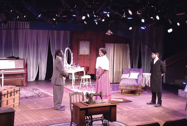 Dionysius Westbrook (left), Tyler T. Cruz and Nick Bernstein in Intimate Apparel at University of Pittsburgh Stages