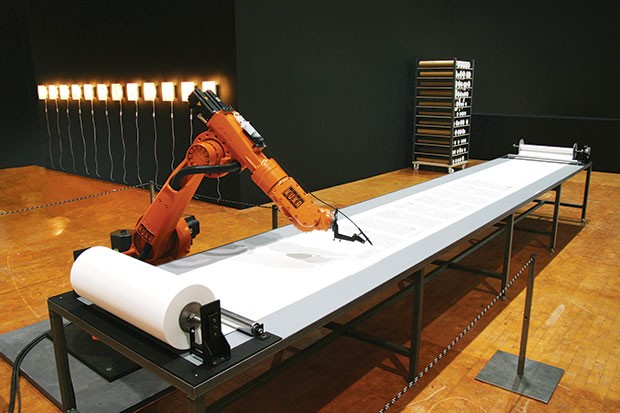 In Robotlab’s “Bios (Bible),” a machine copies the Bible, in German