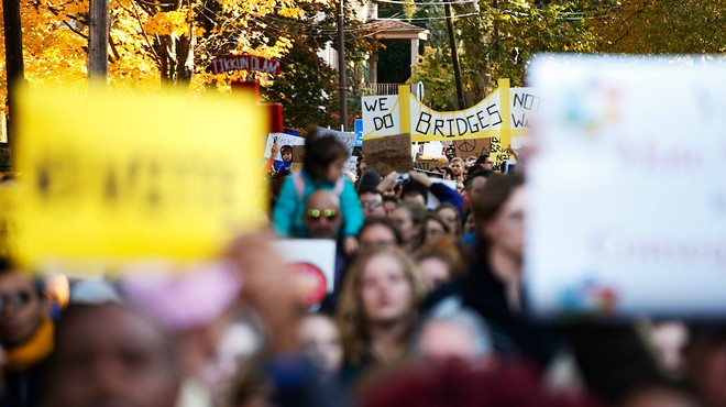 Thousands march through streets in opposition to Donald Trump’s Pittsburgh visit
