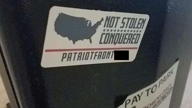 White nationalism stickers posted outside Belvederes in Lawrenceville