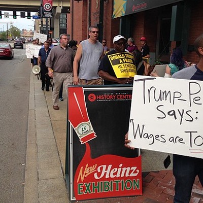 Pittsburgh group protests vice-presidential nominee Mike Pence's workers'-rights history and policies