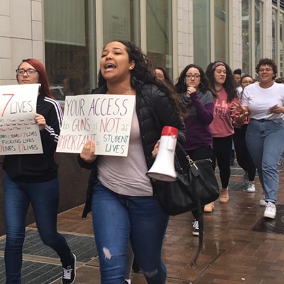 High school students walk out in Downtown Pittsburgh in response to Parkland shooting