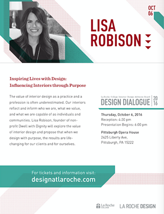 LaRoche Design Dialogue 2016 with speaker Lisa Robison from Dwell with Dignity