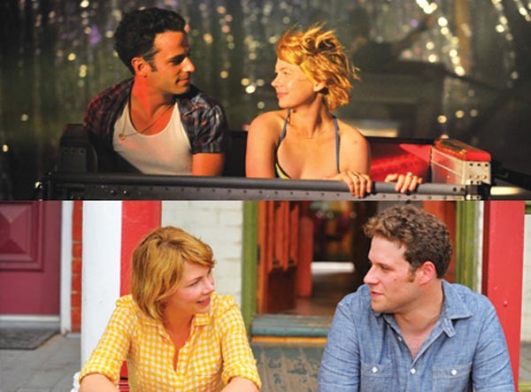 Who to choose? Luke Kirby and Michelle Williams (top); Williams and Seth Rogen (bottom)