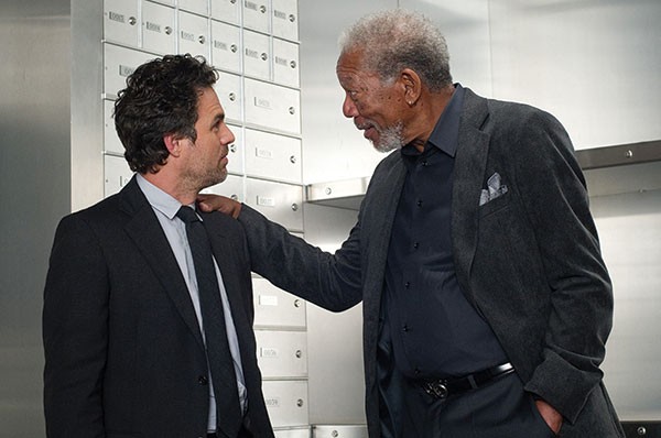 Who's zooming who? Mark Ruffalo and Morgan Freeman discuss a trick.