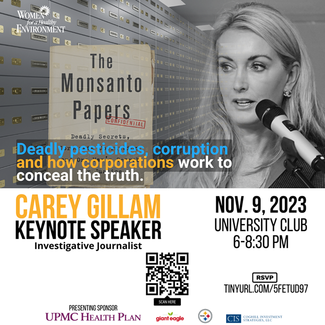 Carey Gillam will discuss her book, The Monsanto Papers as well as the outsize use of deadly pesticides in the US and global food chain