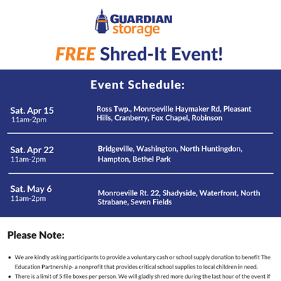 Guardian Storage Free Shred-It Event April 15: