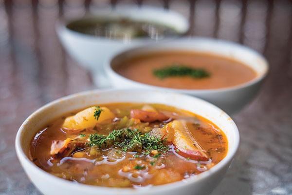 Homemade soups at Ladles, seafood chowder, crab bisque and wedding soup
