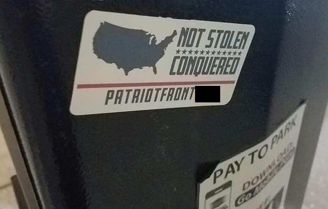 White nationalism stickers posted outside Belvederes in Lawrenceville