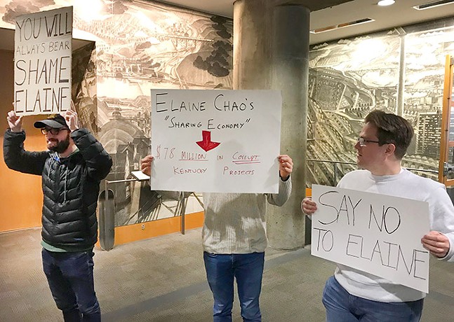 CMU students protest U.S. Secretary of Transportation Elaine Chao’s appearance at Traffic21 event (3)