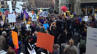 Pittsburgh workers walk off jobs and rally Downtown to protest for higher wages