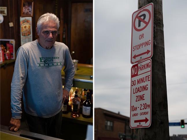 Both the Evergreen Cafe owner and his adversaries are calling authorities over the new loading zone
